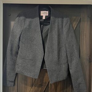 Women's Charcoal Textured Open-Front Cropped Blazer